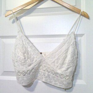 Free People XL White Eyelet Lace Bralette – Boho Festival Crop Top